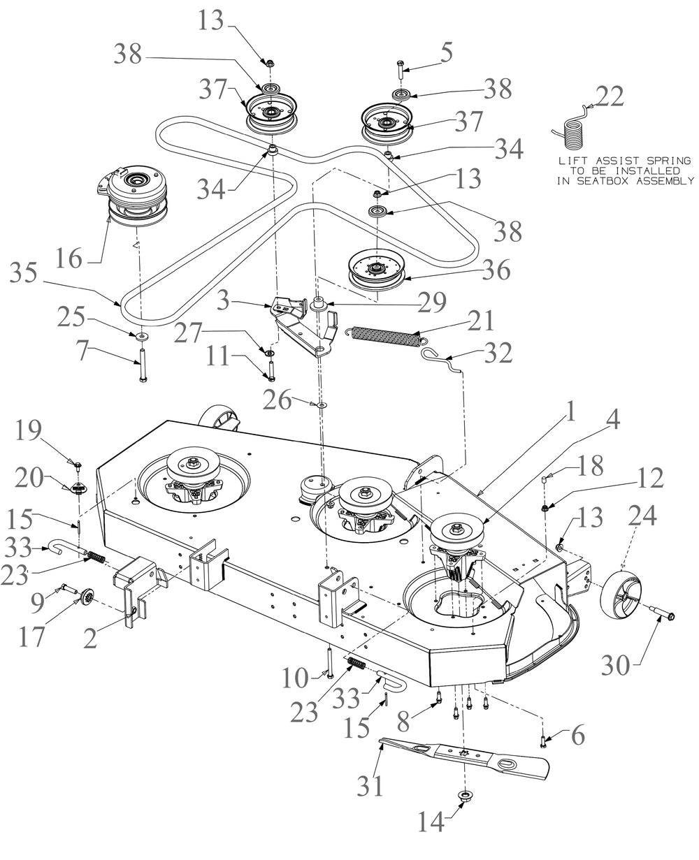 Deck Diagram and Parts List for RZT-SX54KW (17RICBYA010)(2021) Cub Cadet Lawn Tractor